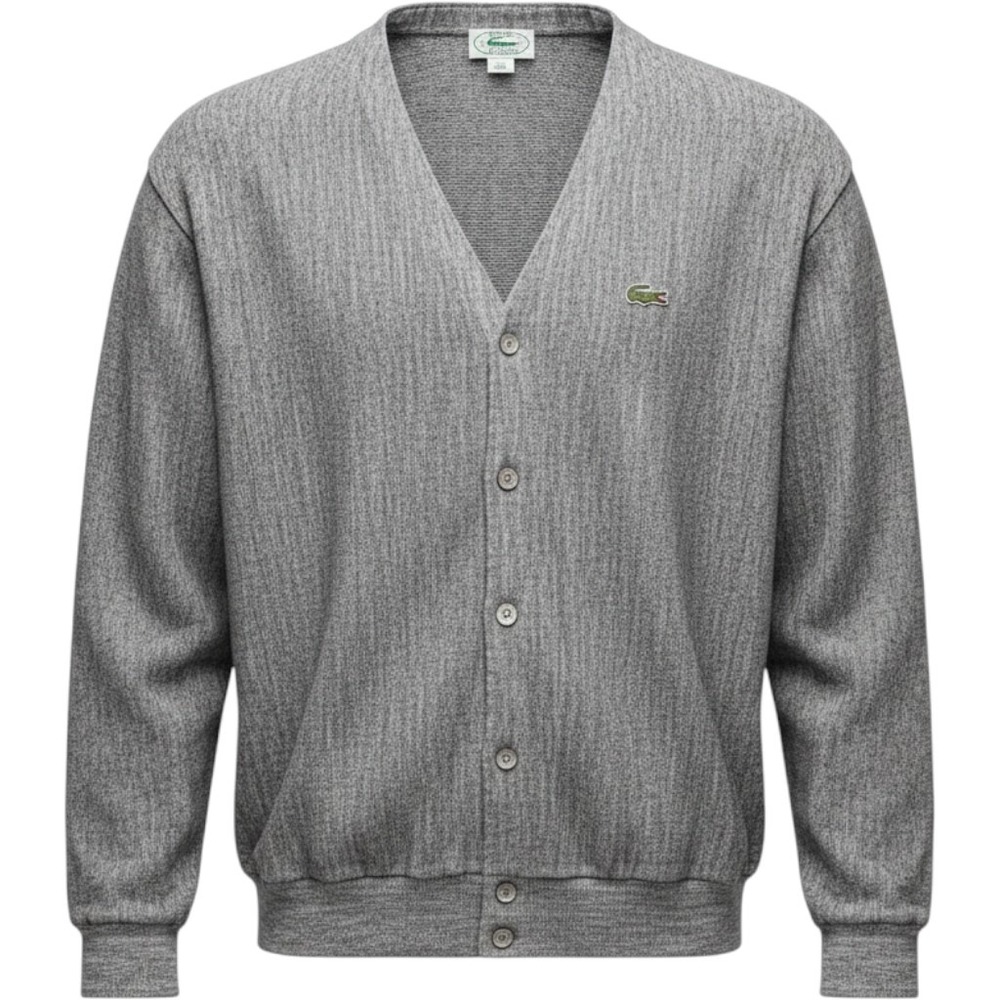 Vintage Izod Lacoste Mens XL Gray Cardigan Sweater Orlon Acrylic Made in USA